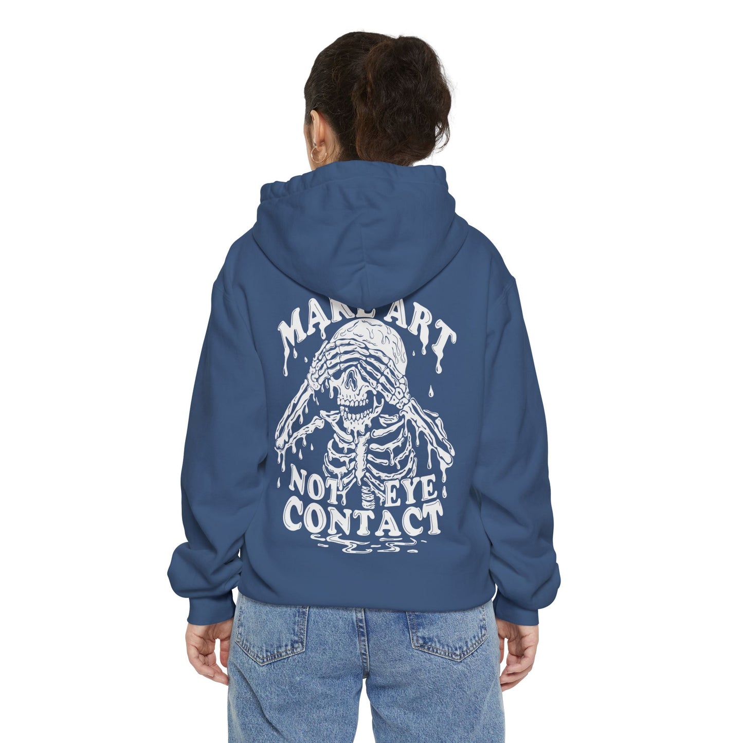 Make Art Not Eye Contact Hoodie | Skeleton Dripping Graphic