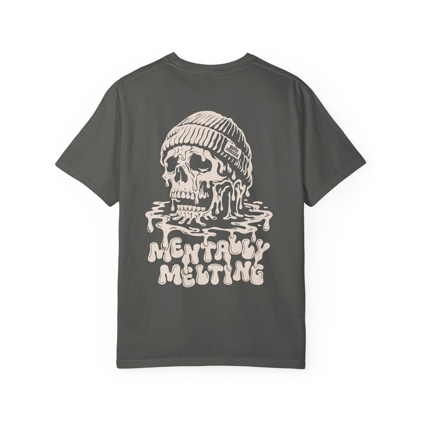 Mentally Melting T-shirt | Dripping Skull Graphic, Dark Grey