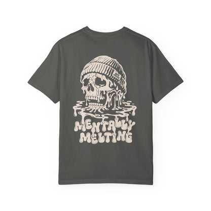 Mentally Melting T-shirt | Dripping Skull Graphic, Dark Grey