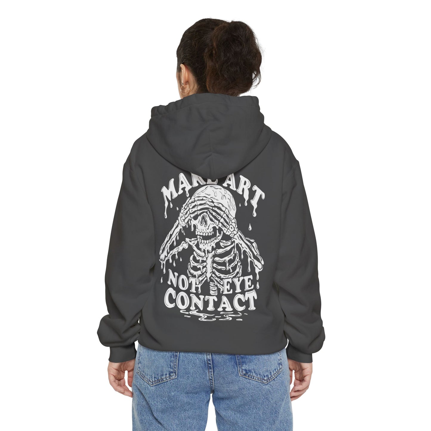 Make Art Not Eye Contact Hoodie | Skeleton Dripping Graphic